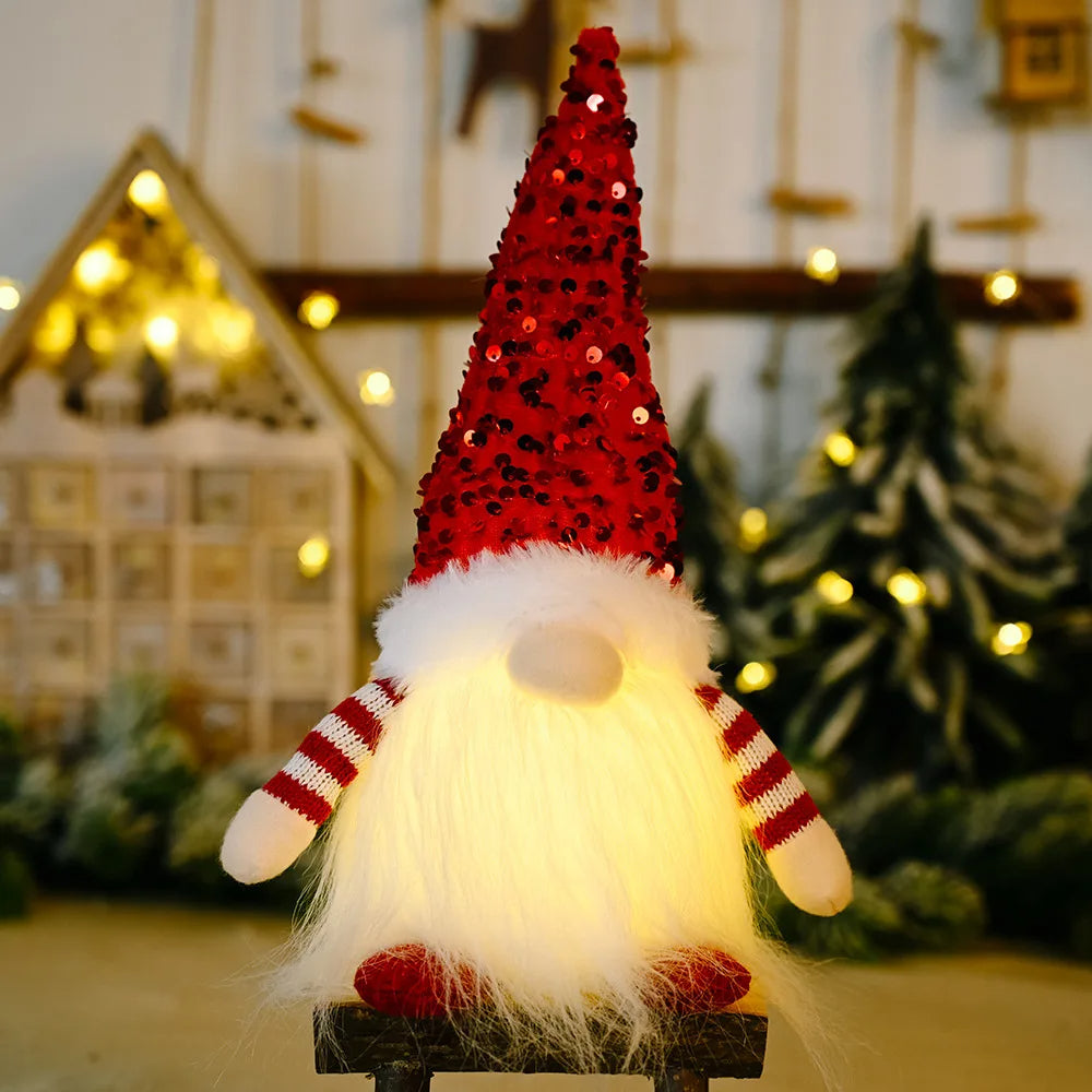 Christmas Doll Sled Elf Ski Gnome 28cm with Led Light (Red)