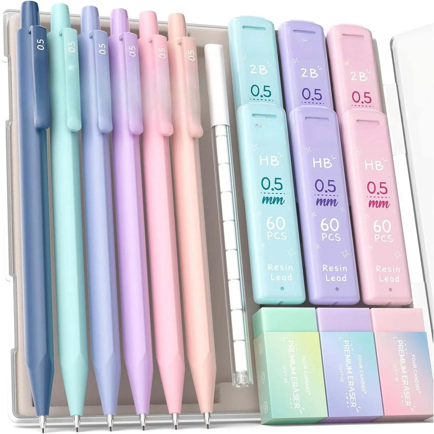 Mechanical Pencil Set 16-Piece with Eraser Refills Colored Erasers