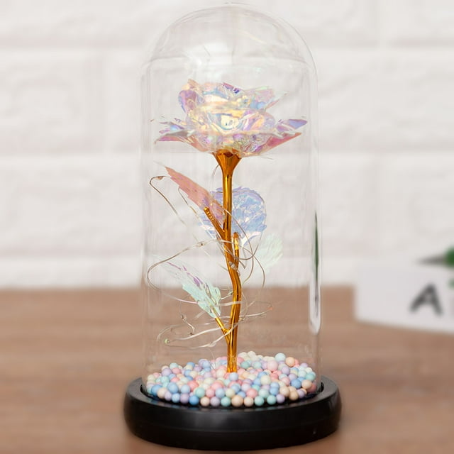 Galaxy Rose Flowers Forever Enchanted Rose with Colorful LED Light in Glass Dome