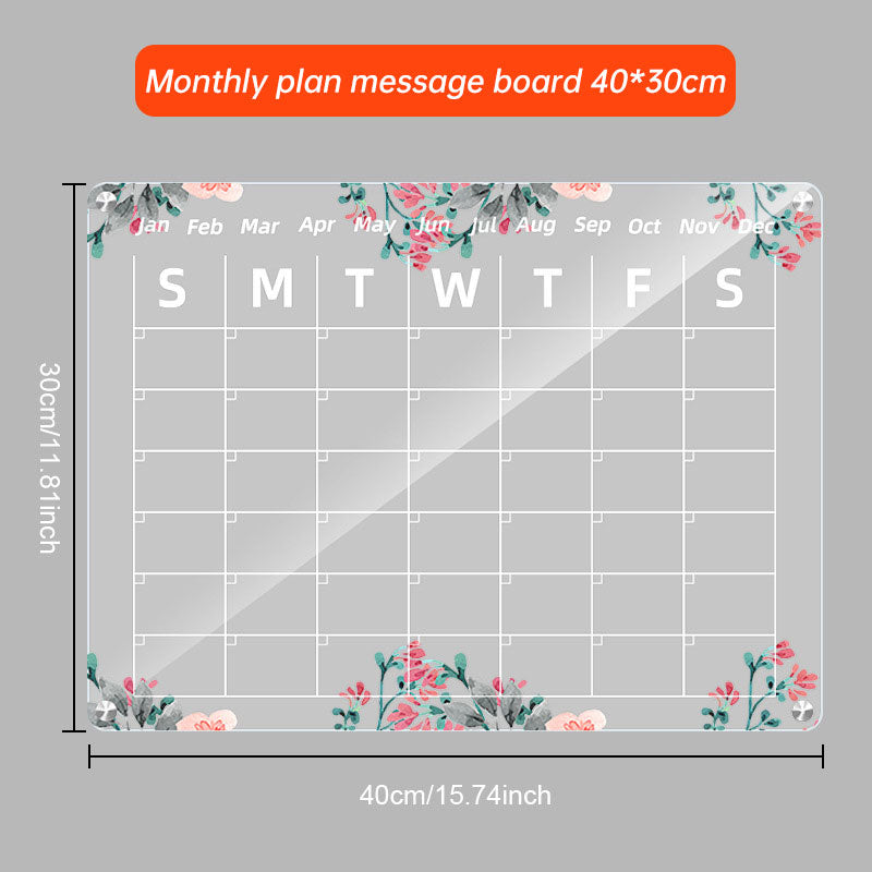 Acrylic Message Monthly Board Magnetic Refrigerator Sticker Calendar Transparent Note Display Board