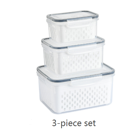 Kitchen Sealed Food Drain Storage Box 3 Piece with Lid (White)