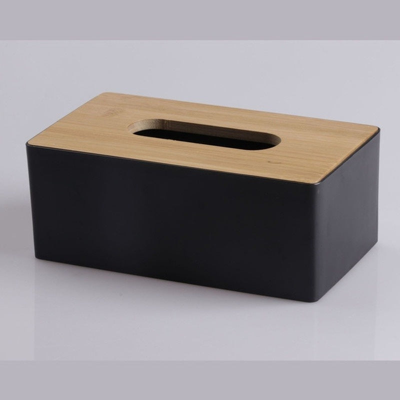 Bamboo Tissue Box Napkin Holder Case Paper Box Container (Black)