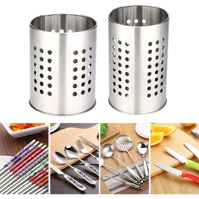 Cooking Utensil Holder 2 Pieces, Stainless Steel Cooking Utensil Organizer for All Kitchens