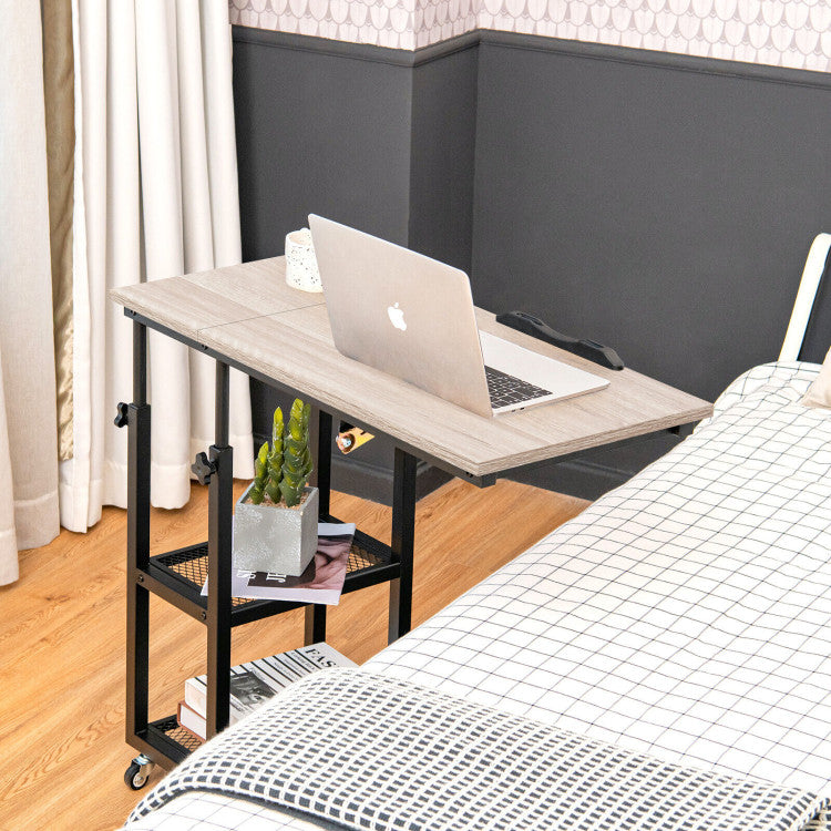 Tiltable End Table Height Adjustable with Lockable Wheels (Natural)