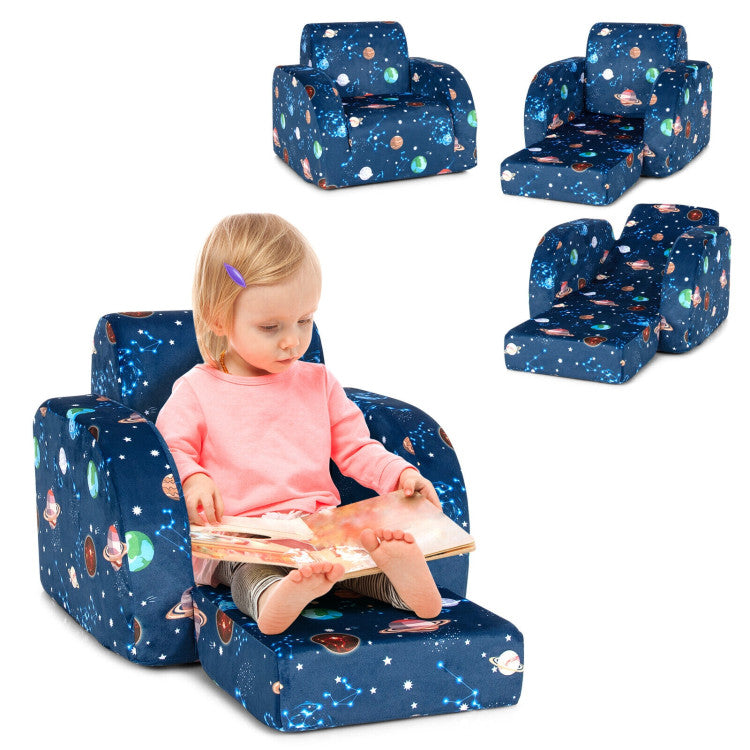 Convertible Kid Sofa 3 in 1 Flip-Out Chair Lounger for Toddler, Blue