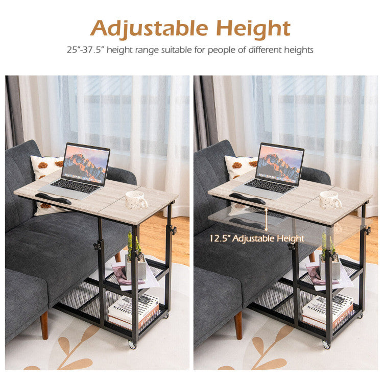 Tiltable End Table Height Adjustable with Lockable Wheels (Natural)