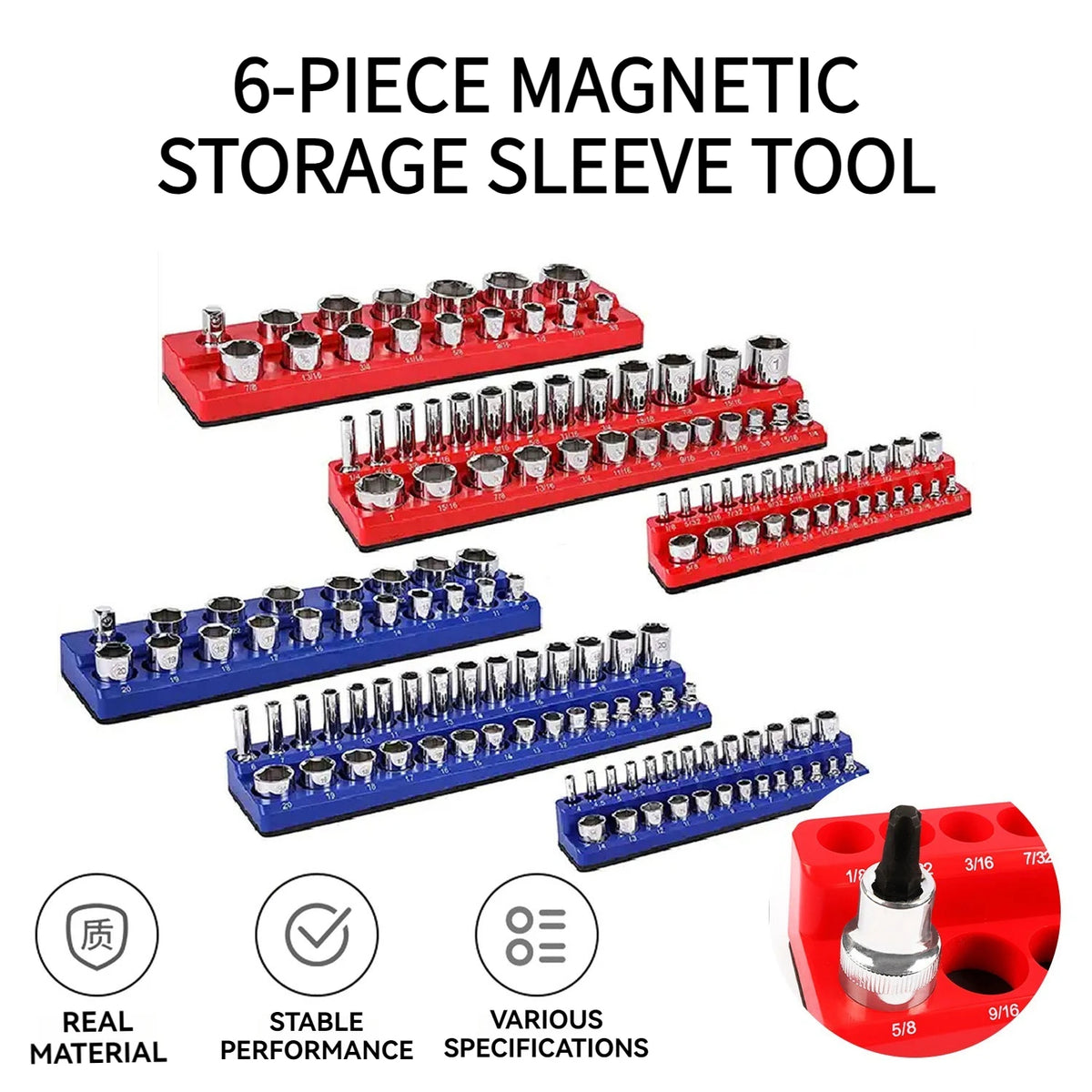 Magnetic Socket Organizer 6-Piece Set Standard and Deep Size Sockets