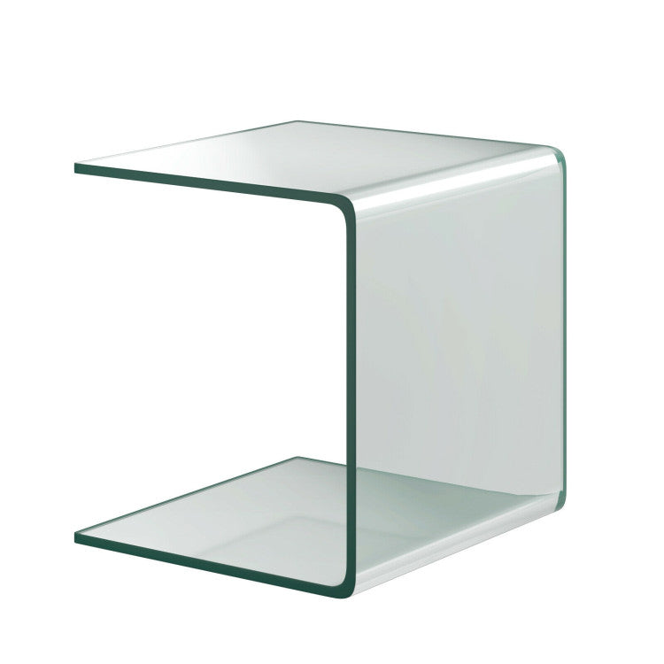 Tempered Glass End Table Waterfall Design Non Slip