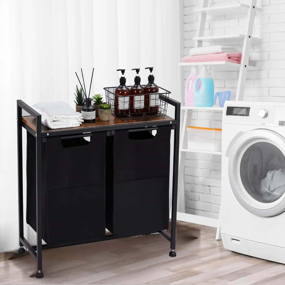 Laundry Hamper with Top Shelf &amp; Removable Laundry Bags