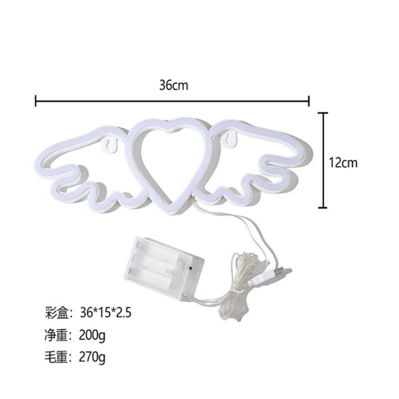 Heart Wings Neon Sign LED Light Battery USB Powered