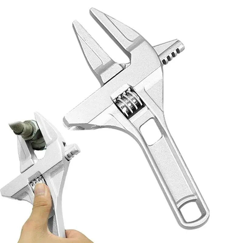 Portable Mini Wrench Adjustable Wrench for Bathroom Plumbing (Silver)