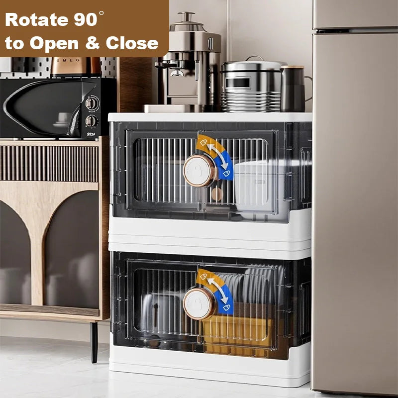 Foldable Swivel Lock Storage Cabinet 1-Tier Plastic Organizer for Home Office (White)