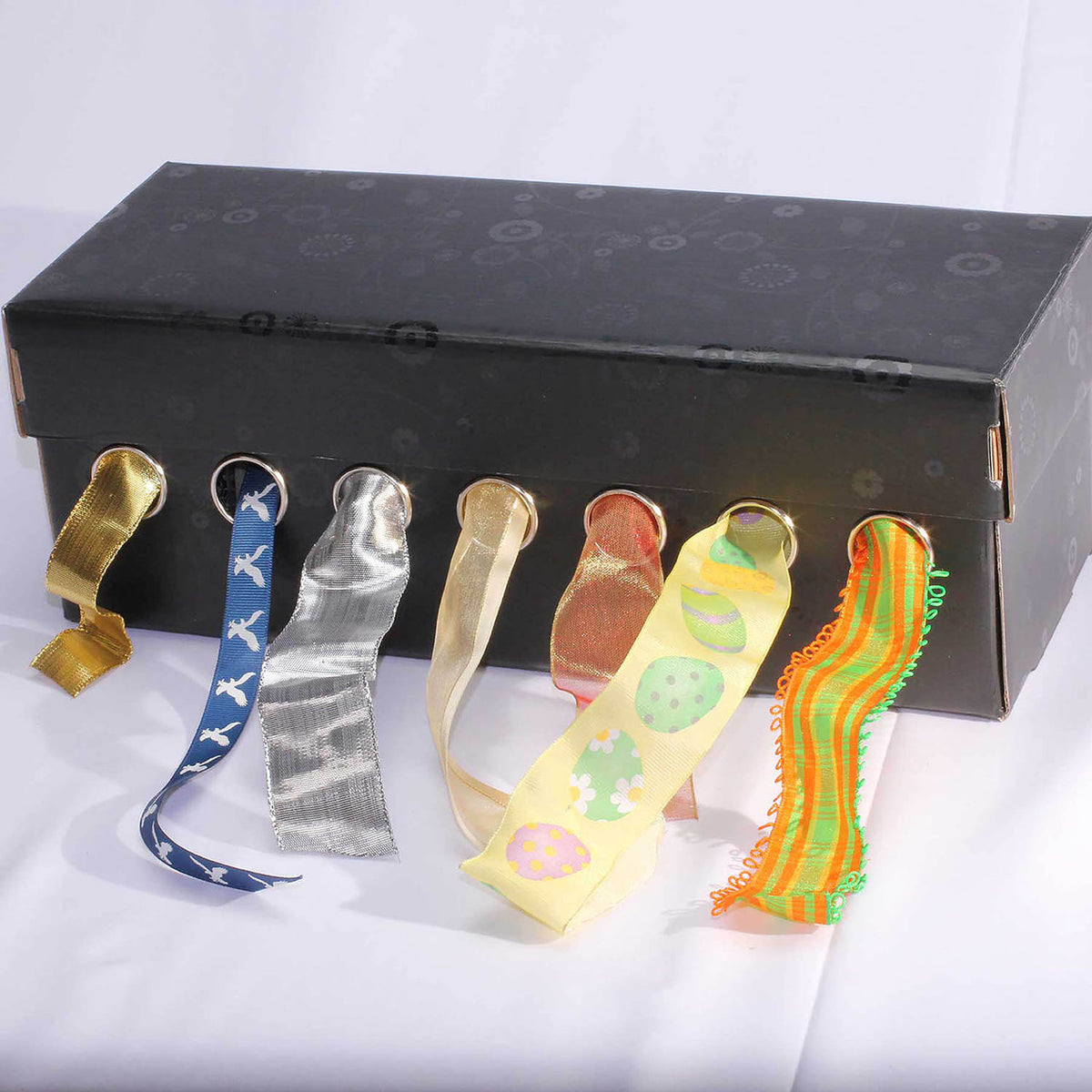 Pack of 4 Black Floral Ribbon Dispenser Storage Boxes