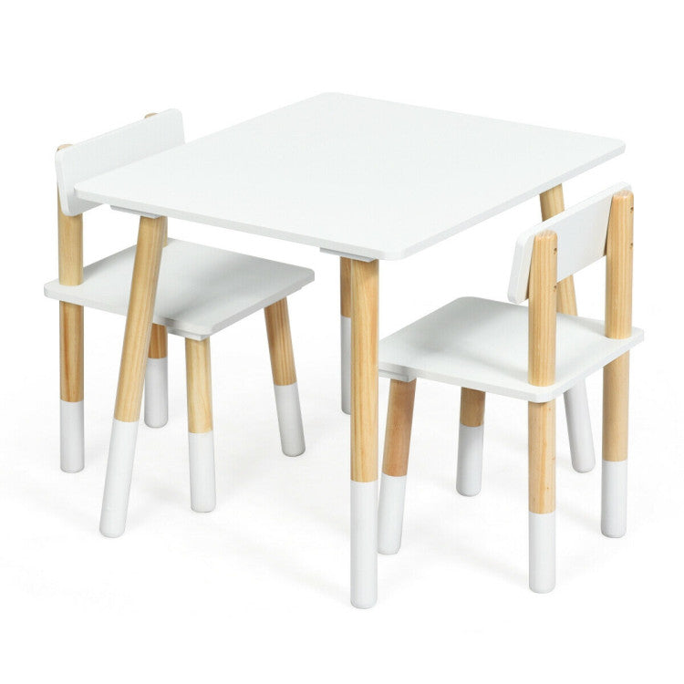 Kids Wooden Table and 2 Chairs Set, White