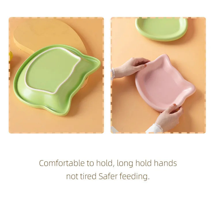 Ergonomic Dwarf Cat Food Plate Low-Profile Dish for Flat-Faced Cats (Yellow)