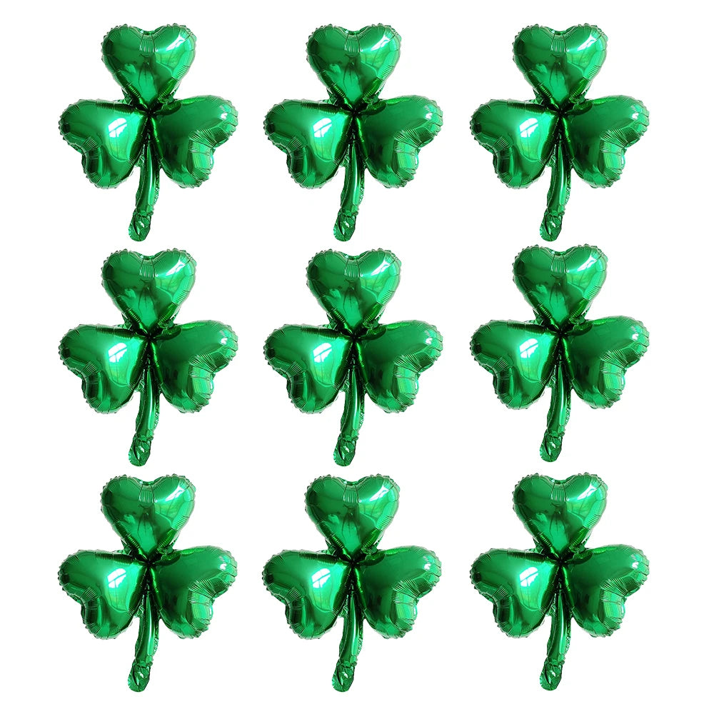 Green Leaf Clover Foil Balloons Set of 9 for St Patrick's Day & Party Decor