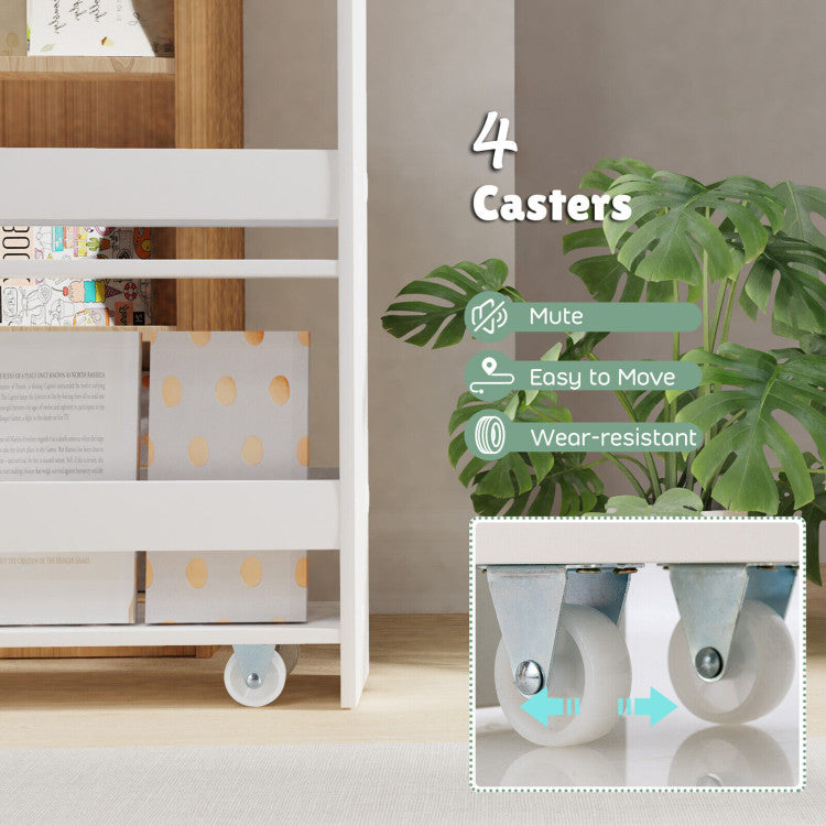 Rolling Kitchen Slim Storage Cart Mobile Shelving Organizer with Handle, White
