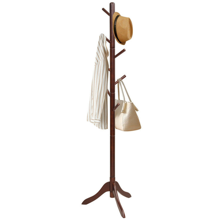 Adjustable Wooden Tree Coat Rack with 8 Hooks (Brown)