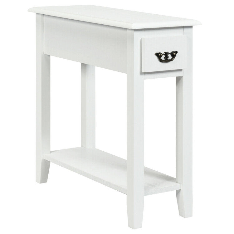 2 Tier End Bedside Sofa Side Table Nightstand (White)