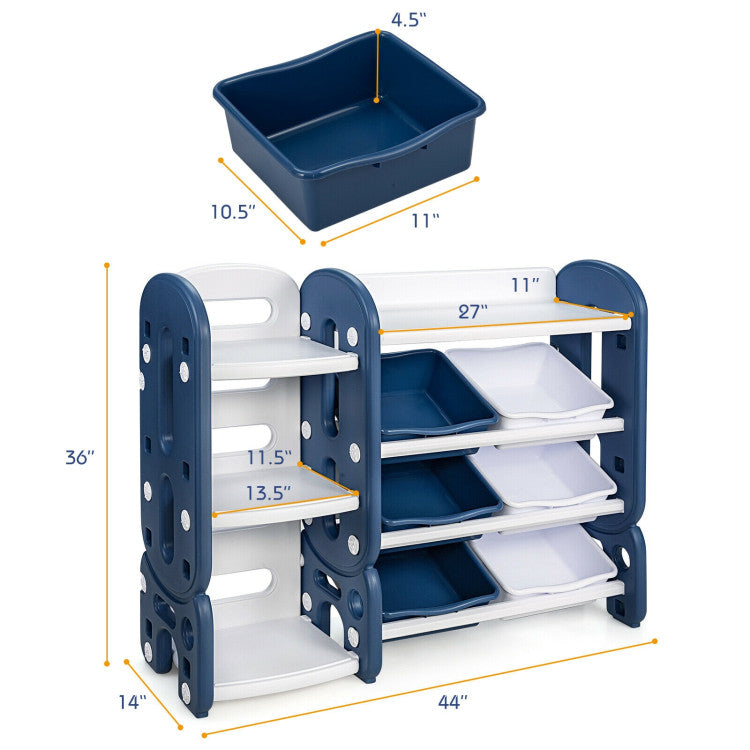 Kids Toy Storage Organizer with Bins and Multi-Layer Shelf for Bedroom Playroom, Blue