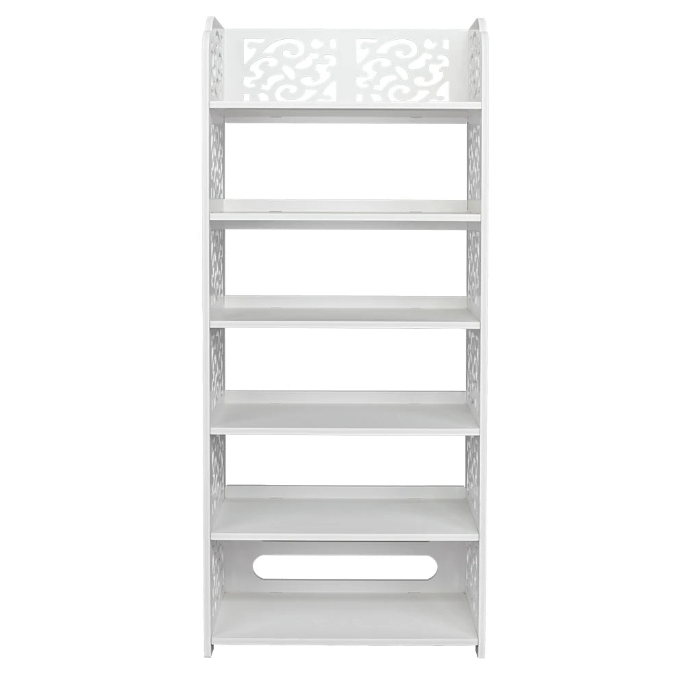 Shoe Storage Rack 6-Tiers Carved Wood-Plastic (White)