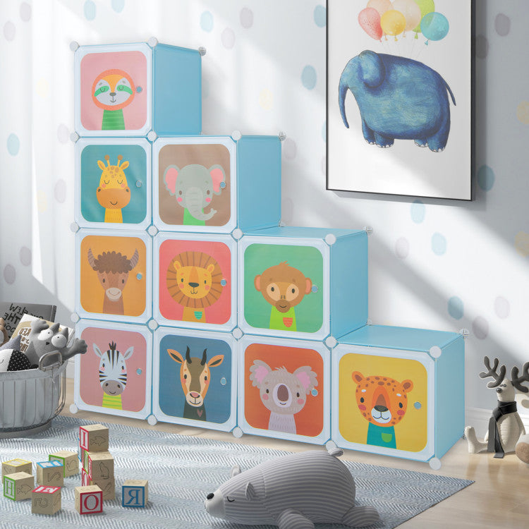 12 Cube Kids Wardrobe Closet Hanging Section Doors (Blue)