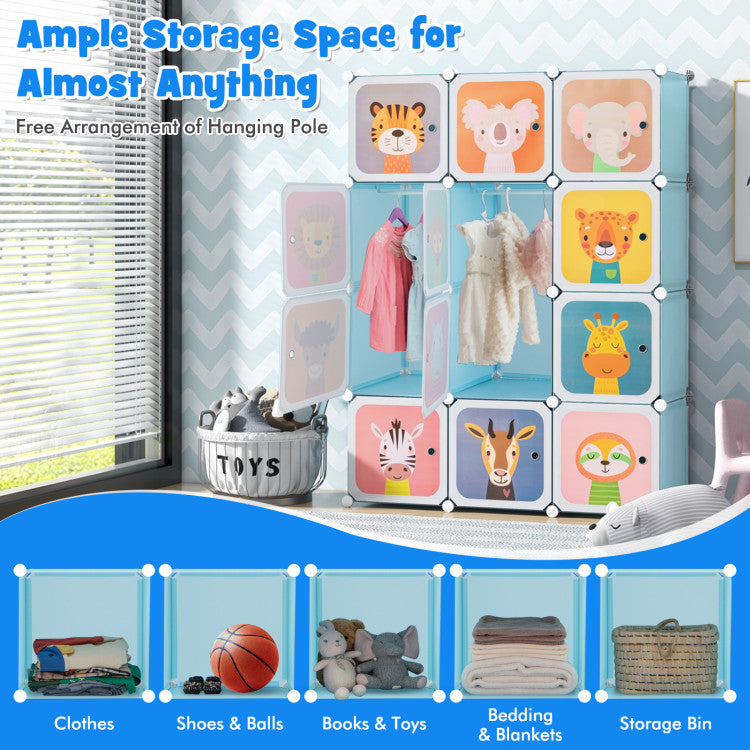 12 Cube Kids Wardrobe Closet Hanging Section Doors (Blue)