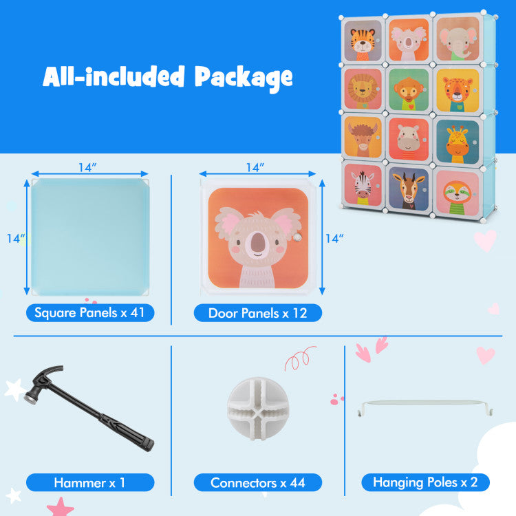 12 Cube Kids Wardrobe Closet Hanging Section Doors (Blue)