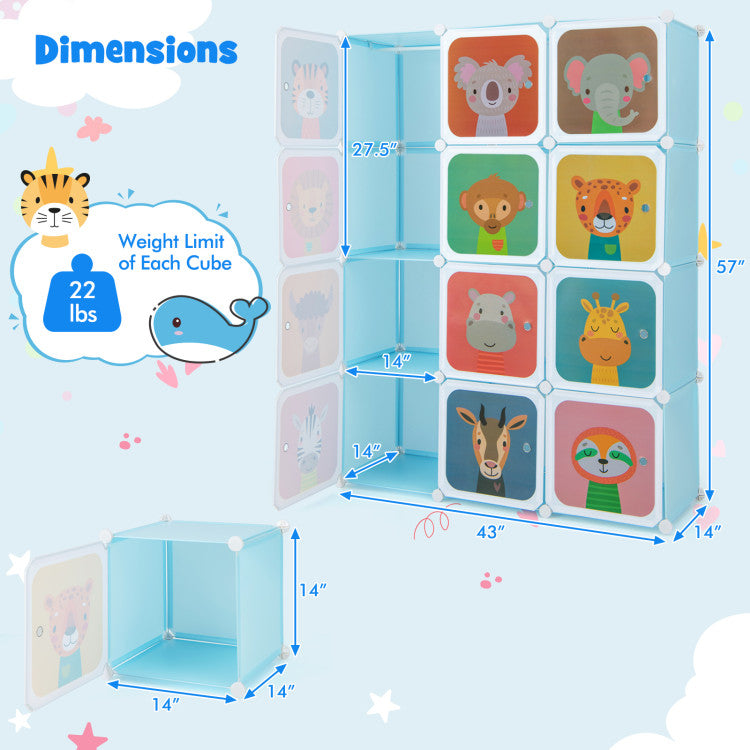 12 Cube Kids Wardrobe Closet Hanging Section Doors (Blue)