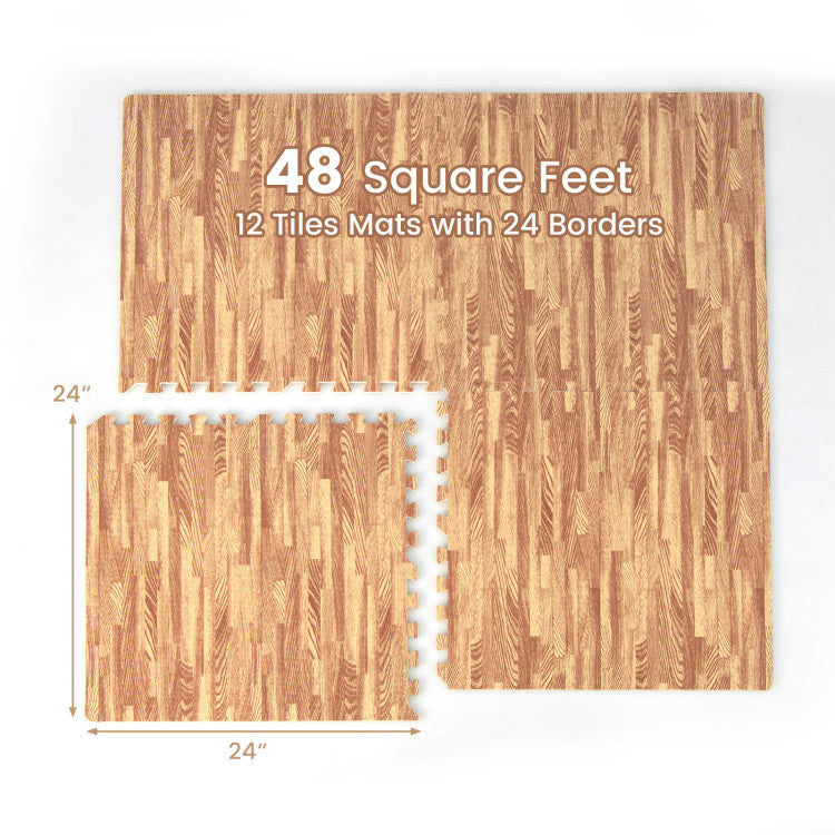 Wood Grain Foam Floor Tiles 12 Piece