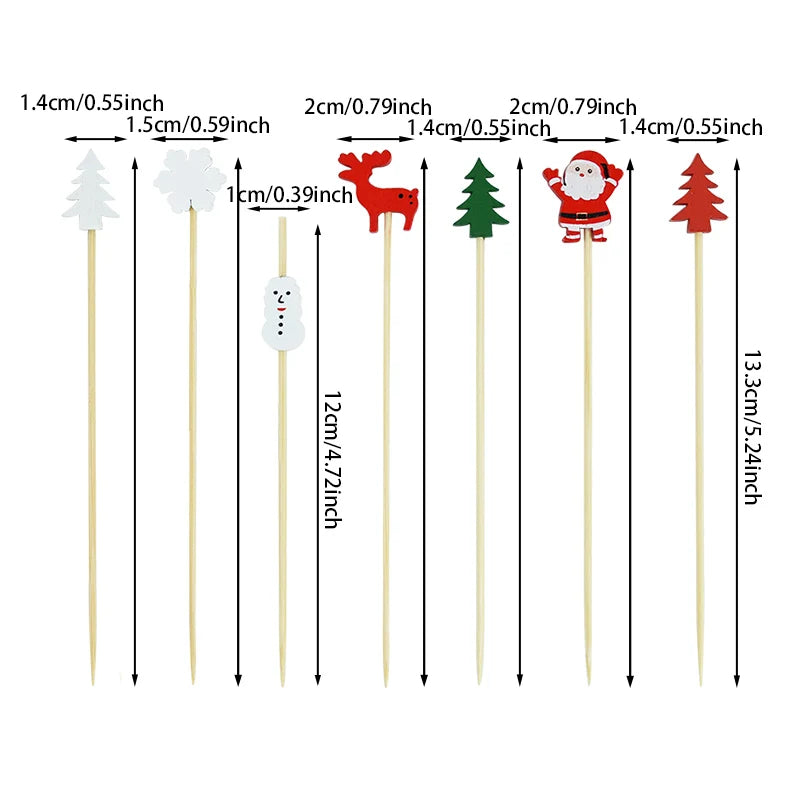 Disposable Fruit Skewer Toothpick 100PCS Christmas Tree Snowflake Santa