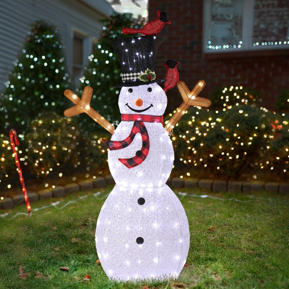 Lighted Snowman Christmas Yard Decorations Pre-lit Snowman And Birds