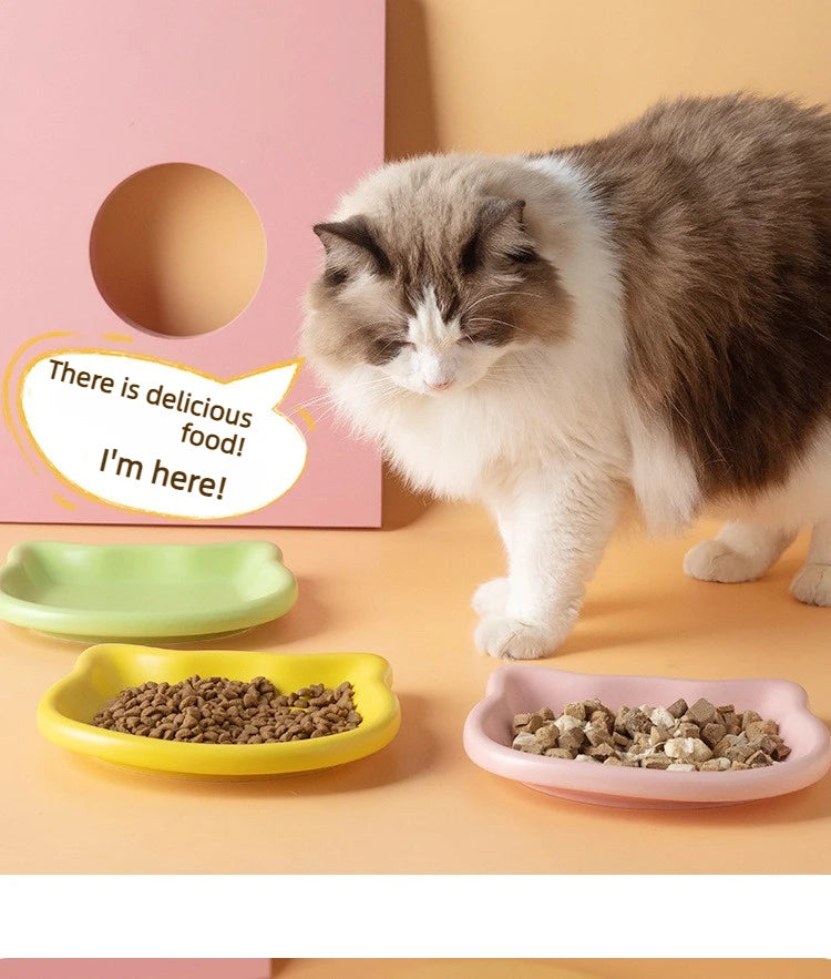 Ergonomic Dwarf Cat Food Plate Low-Profile Dish for Flat-Faced Cats (Yellow)