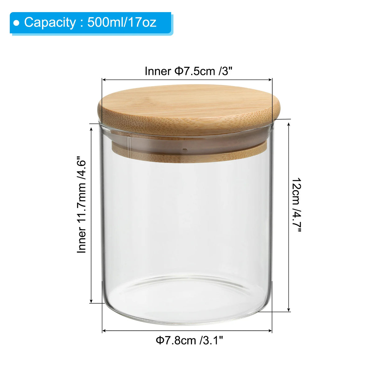 Airtight Glass Jar with Bamboo Lid 2-Pack Clear Food Storage for Kitchen Pantry