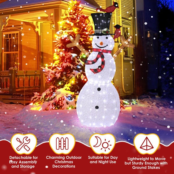 Lighted Snowman Christmas Yard Decorations Pre-lit Snowman And Birds