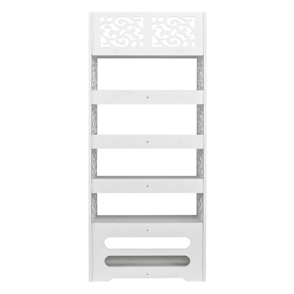 Shoe Storage Rack 6-Tiers Carved Wood-Plastic (White)