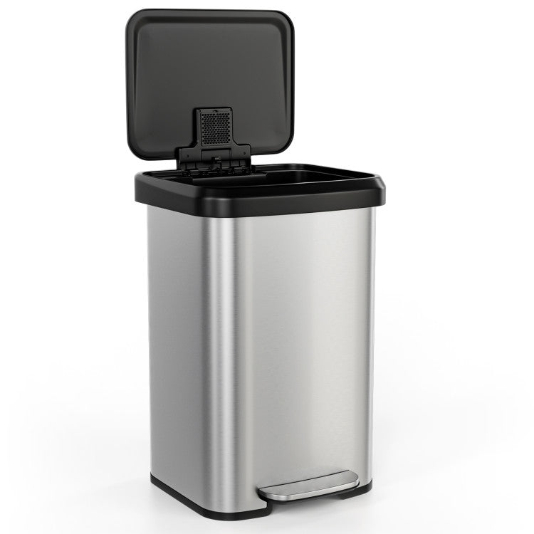 Soft Close Step Trash Can with Deodorizer 13.2 Gallon (Silver)