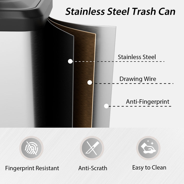 Soft Close Step Trash Can with Deodorizer 13.2 Gallon (Silver)