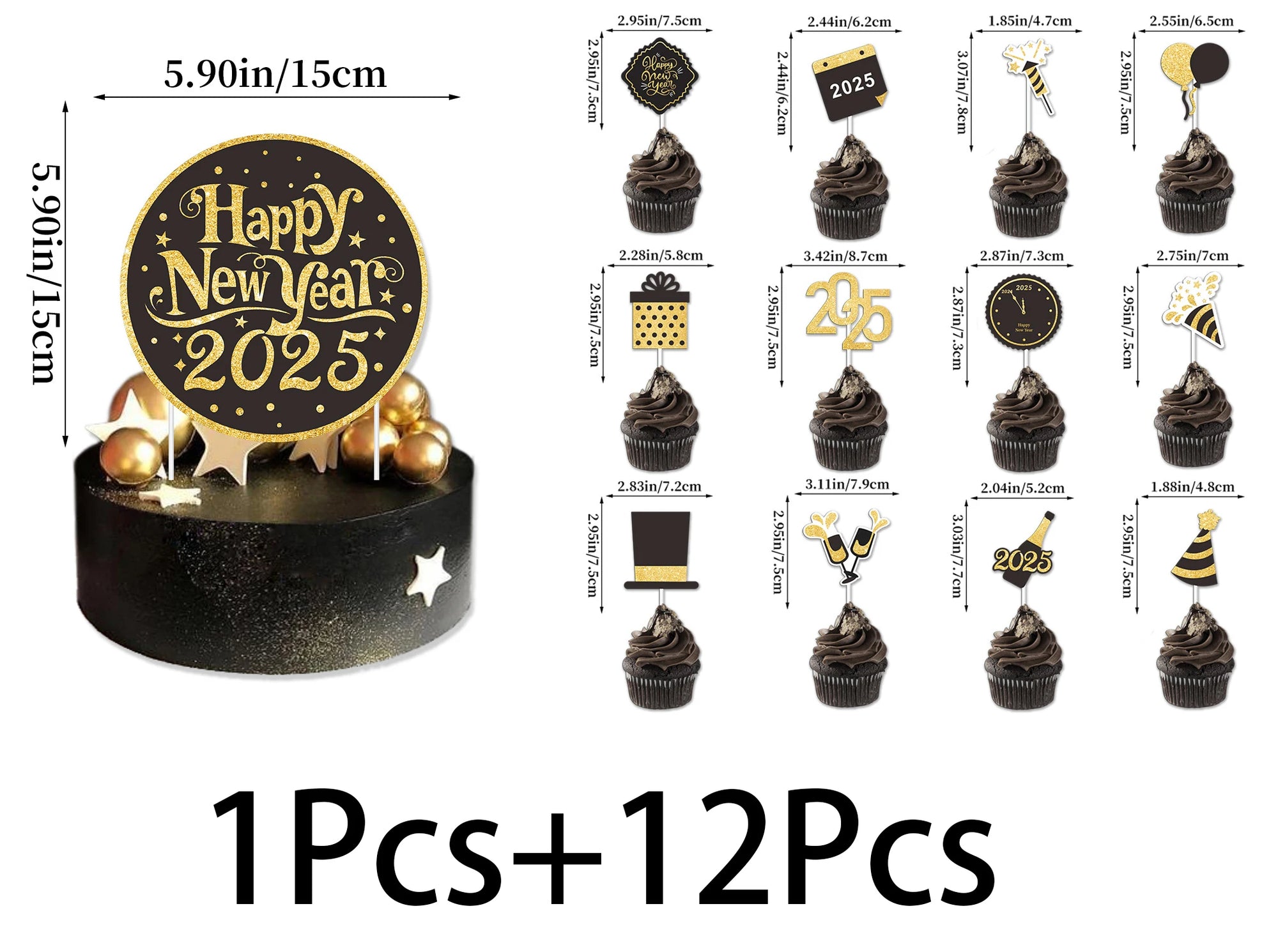 Happy New Year 2025 Toppers 13PCS for 2025 New Year Party Decor