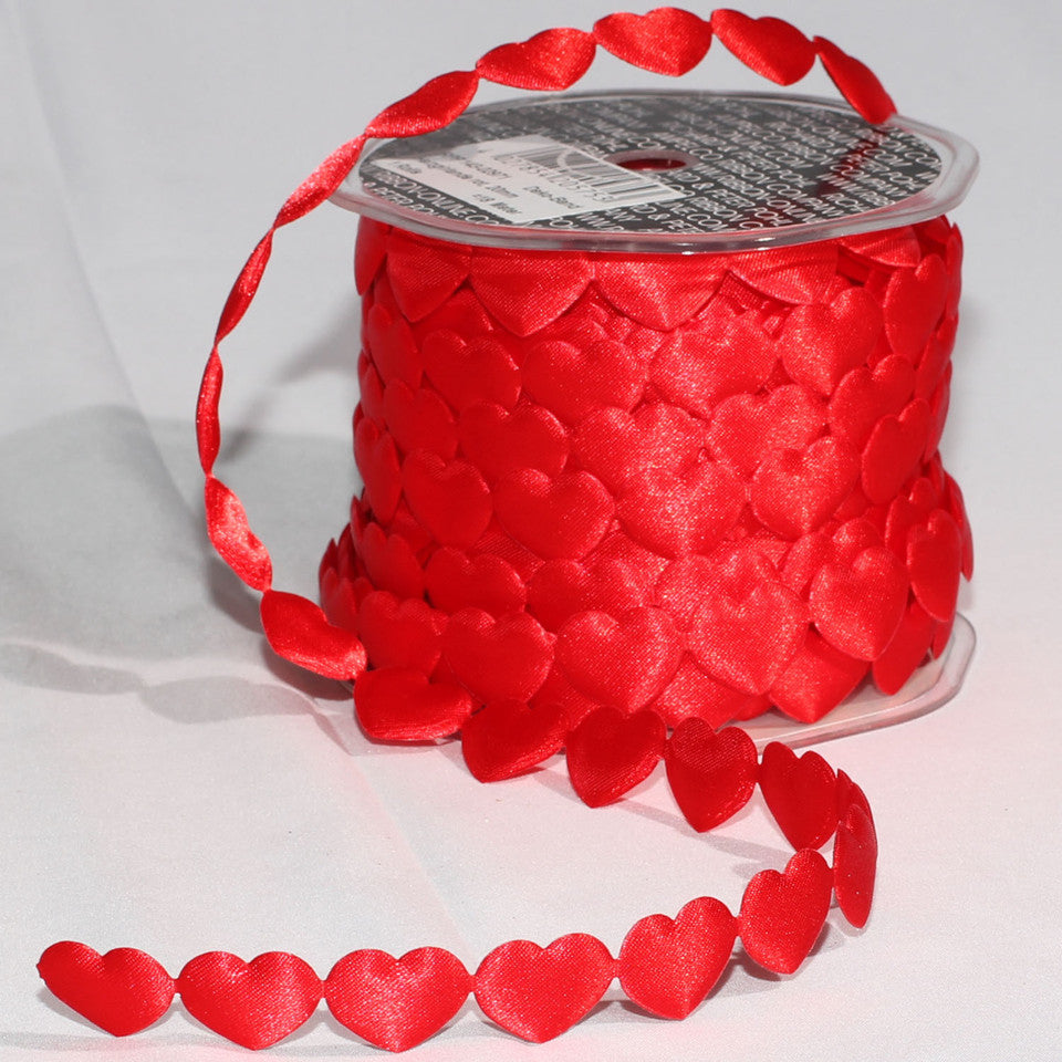 Fine White Ribbon with Solid Red Hearts 0.75" x 20 Yards Red Heart Craft Ribbon