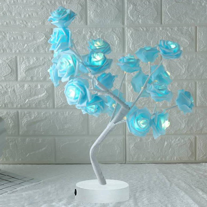 LED Rose Bonsai Tree Lamp Night Light Home Decor (Blue White)