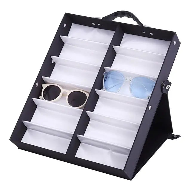 12-Pair Handheld Sunglasses Storage Box with Multi-Grid Display