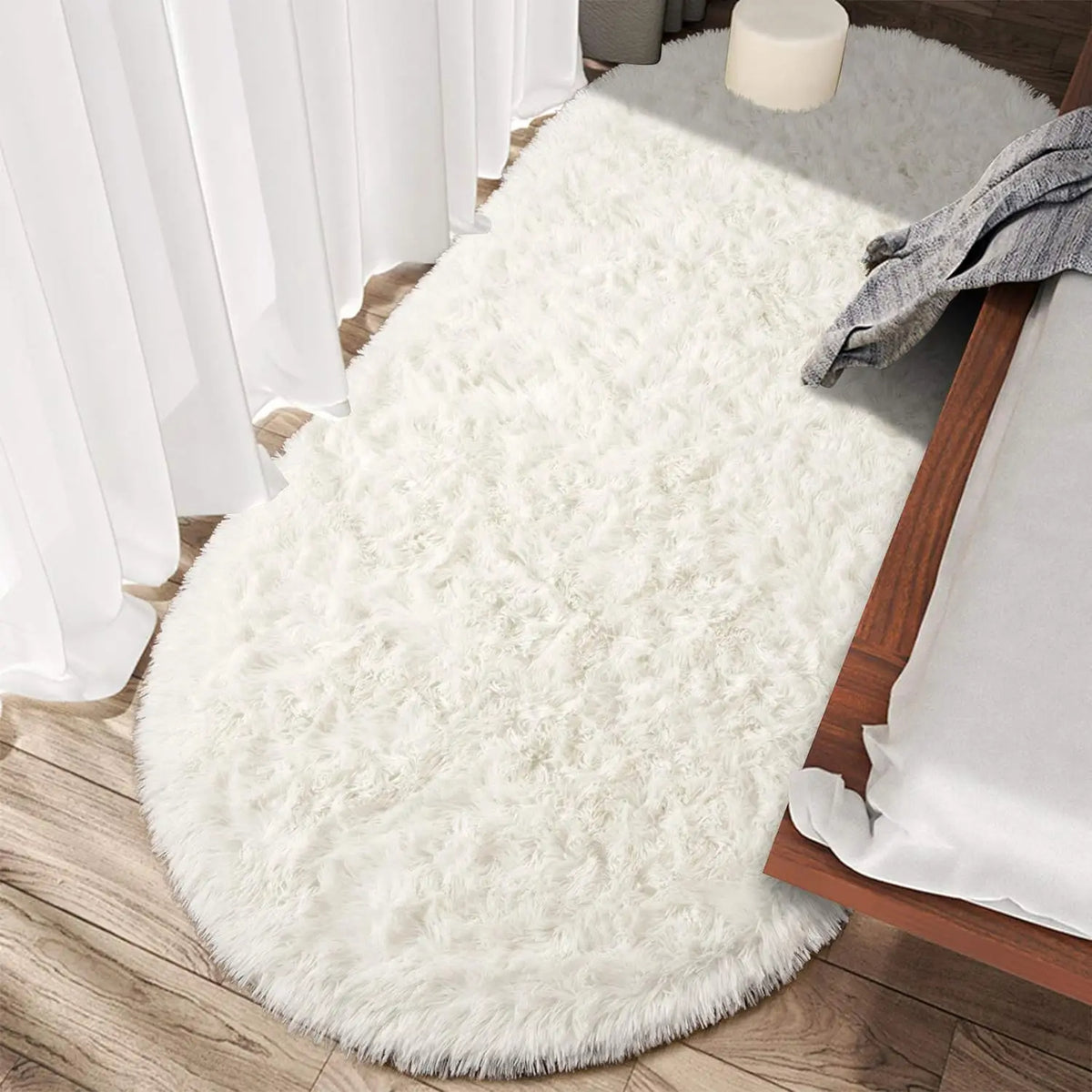 Oval Fluffy Area Rug Ultra Soft Plush Shaggy Carpet for Bedroom (White)