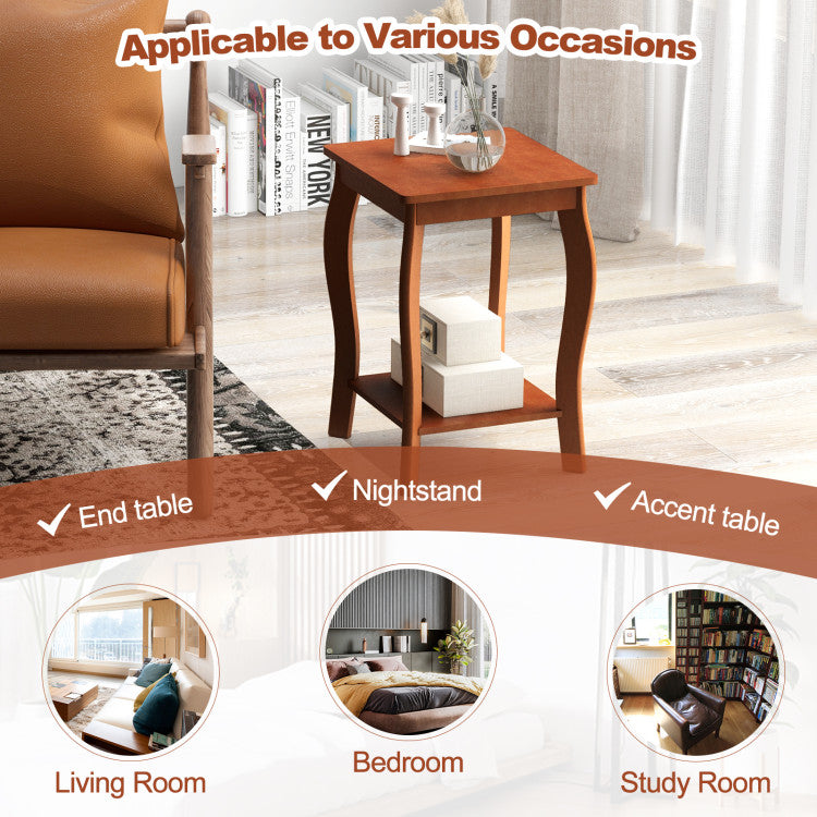 Square End Table 2 Tier Storage Shelf 15 Inch