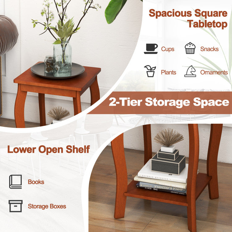 Square End Table 2 Tier Storage Shelf 15 Inch