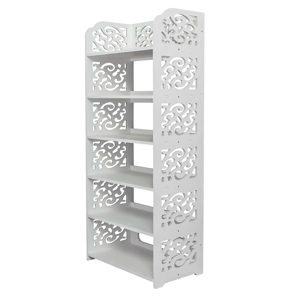 Shoe Storage Rack 6-Tiers Carved Wood-Plastic (White)