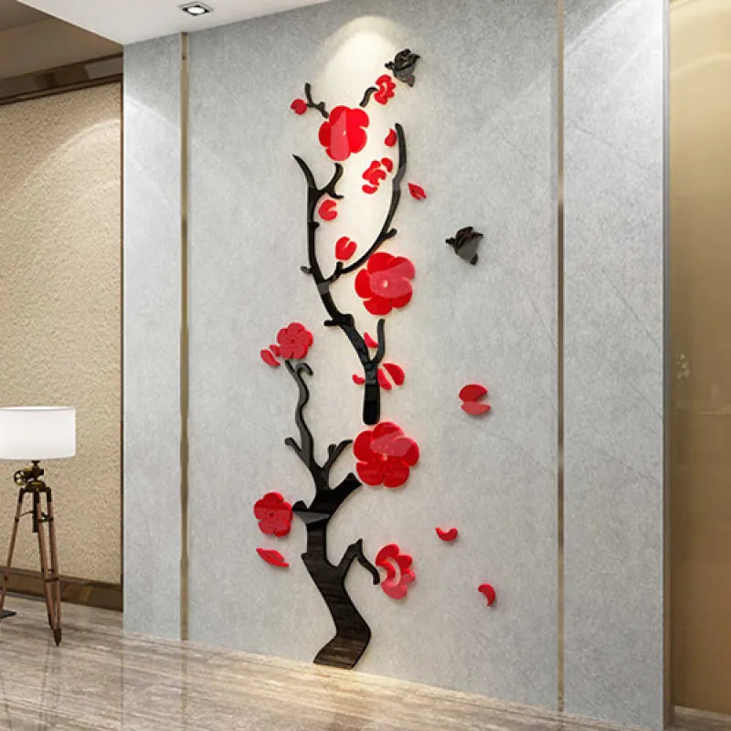 Plum Blossom Porch Decoration Wall Stickers, Extra Large (Red)