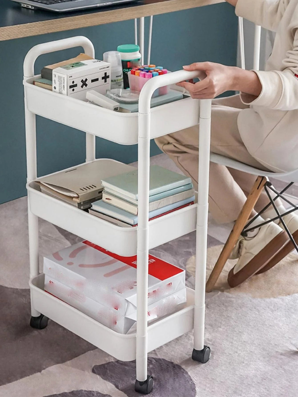 Portable 3 Layer Storage Cart Lockable Wheels Bathroom Laundry