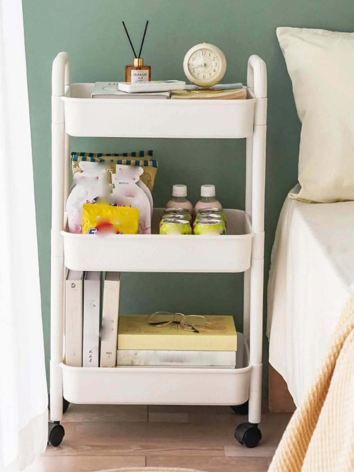 Portable 3 Layer Storage Cart Lockable Wheels Bathroom Laundry