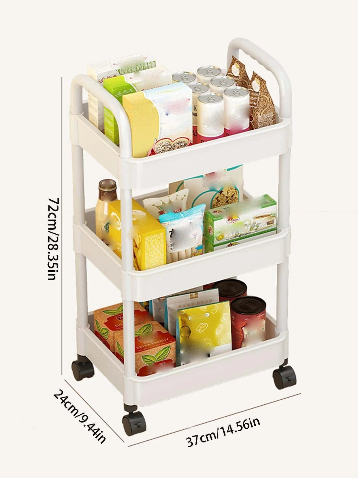 Portable 3 Layer Storage Cart Lockable Wheels Bathroom Laundry